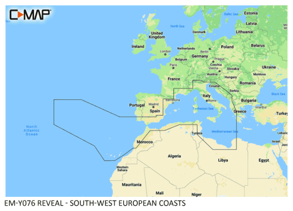 C-MAP REVEAL: M-EM-Y076-MS South-West European Coasts