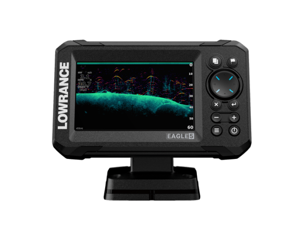 Lowrance Eagle-5 SplitShot™ HD ROW: 5" IPS screen, SplitShot™ HD transducer. Worldwide basemap chart