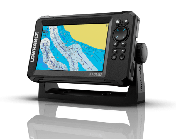 Lowrance Eagle-7 SplitShot HD ROW: 7" IPS screen, SplitShot™ HD transducer, Worldwide basemap chart.